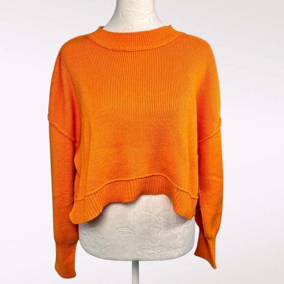 Pink Rose Orange Ribbed Knit Sweater Drop Shoulder Boxy Fit Small - Picture 1 of 9